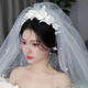 Fujiu's new sweet bride's white tassel flower veil, elegant wedding dress, short headpiece for outdoor photography, model's same flower veil, length about 98cm
