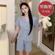 
S.SOFEA summer short-sleeved jacquard pajamas female princess style thin two-piece set Double short set DW683 blue flower (with chest pad) 180 XL (120-140Jin [Jin equals 0.5 kg])