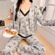 
RONGXITU Women's lace pajamas with chest pads, three-piece set for outdoor wear, spring, summer and autumn gray student style, three-piece set WX13803 gray (with chest pads) 170 M (80-100Jin [Jin equals 0.5 kg])