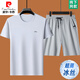 皮尔卡丹（pierre cardin）夏季冰丝圆领短袖t恤短裤两件套男士透气速干休闲运动套装男 套装5012黑色 XL 175建议135-150斤