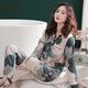 Caiyun Kali pajamas women's long-sleeved spring and autumn summer cardigan large size loose middle-aged mother's home clothes and thin summer suit can be worn C9906 dark green [main picture] 2XL (recommended 140-160Jin [Jin equals 0.5 kg])
