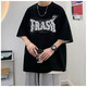 Kurzärärmelte T-Shirt Herren Lose großer runder Hals Trendy bedrucktes trendige Marke Vielseitig vielwichtiger Baumwoll-T-Shirt Top halbärzt