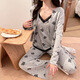 
RONGXITU Women's lace pajamas with chest pads, three-piece set for outdoor wear, spring, summer and autumn gray student style, three-piece set WX13803 gray (with chest pads) 170 M (80-100Jin [Jin equals 0.5 kg])