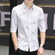 7-Viertel-Ärmel-Hemd Herren-Eis Silk kurzärmelig Schlanker Fit Trendy Smooth Shirt ohne bügeln Casual Tip Kragen 684 Black M 80-105jin [Jin ist gleich 0,5 kg]