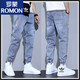 
ROMON light blue nine-point stretch casual tying jeans men's loose slim summer thin Harren tool pants blue 901 XL (120-140Jin [Jin equals 0.5 kg])