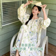 7 SEVFUN Seven-colored nightgown for women spring and summer long sleeves with chest pad sweet style bows can be worn outside in winter thin over-knee pajamas 13063 Fashion flowery nightgown 2XL (recommended 140-160Jin [Jin equals 0.5 kg])
