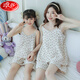 Langsha (Langsha) Girls Pyjama, Eltern-Kind-Mutter-Tochter-Halt-Shorts-Shorts Anzug Sommer Dünn reines Baumwoll Gaze Big Boy Girl Prinzessin [Pure Cotton Gaze] LD11304# Blue Cherry M Größe 16 [Vorgeschlagene Höhe 135-140c]