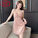 LangSha (LangSha) light luxury sexy nightgown for women in summer with chest pad ice silk suspender pajamas feeling solid color beautiful back skirt home clothing 9227-2 black (with chest pad) M 80-100Jin [Jin equals 0.5 kg]