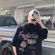 Poum American High Street Rose Imprimé en coton pur T-shirt à manches courtes Men's Men's Oversize Retro Retro Trendy Brand T-shirt Vêtements MSLWP-C829 White XL
