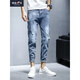Zengzhi Denim Jeans Pantalones recortados para hombres Marca moderna 2025 Summer Nuevo delgado Falim Foot Spring y Autumn Long pantalones 897 Negro 28