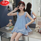 LangSha (LangSha) girls pajamas, parent-child mother-daughter suspender vest shorts suit summer thin cotton gauze big boy girl princess [pure cotton gauze] LD11303# Xingcuihua M [suggested height 150-160cm]