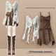 Gem City Maillard Kleidanzug Neues Retro Langarmed Top mit Wasteland Style Desert Kleid zweiteiliger Aprikosen-Top + brauner Rock M1563 m
