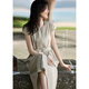 clotho Rennie brand women's French dress for women 2025 summer new Korean style elegant waist-hugging and slimming A-line skirt gray M 100-115Jin[Jin equals 0.5 kg]