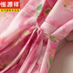 Hengyuanxiang Mulberry Seidenblumenkleid für Frauen im Sommer Neue Seiden-elegante und würdige V-Ausschnitt V-Neck mit Taille-Taillie, langer Rock schwarz 2xl