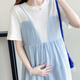 Ailantings neue Sommerkoreanische Version kurzärmeliges Spleißen gefälschter zweiteiler kleiner frischer Mutterschaftskleid lose Überkleidekleid hellblau 9889# M Empfohlen 90-15jin [Jin ist 0,5 kg]