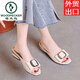 Woodpecker brand leather slippers for women 2025 spring and autumn new style soft leather fish-mouth sandals versatile flat-soled single-line sandals red 37