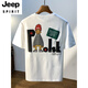Jeep Spirit Gran tamaño 200jin [Jin equivale a 0.5 kg] Camiseta de manga corta de cuello redondo para hombres 2025 Camiseta de algodón impresa de estilo Hong Kong de verano más grasas