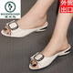 Woodpecker brand leather slippers for women 2025 spring and autumn new style soft leather fish-mouth sandals versatile flat-soled single-line sandals red 37