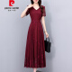 皮尔卡丹（pierre cardin）雪纺连衣裙女士装夏季2025新款高端品牌妈气质修身长款夏天长裙 酒红色 7371 M (104斤以下)