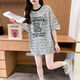 
Feili Musanne 2025 summer new cartoon print contrasting color pure cotton short-sleeved T-shirt women's large size loose slim half-sleeved top 897 gray M [recommended 100-120 Jin [Jin equals 0.5 kg]]