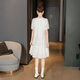 
Cypress House puff sleeve dress 2025 summer new women's fresh hollow spliced ​​round neck midi skirt