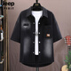 Jeep Spirit Jeep 2025 Neues Gradientenhemd Männer Denim kurzärmelig Sommer Trendy Young Hutome Casual Shirt Trendy Marke 698 Blue M [90-105Jin [Jin gleich 0,5 kg] tragen]