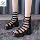 Woodpecker European Station Hollow High Heel Roman Shoes Women's 2025 Summer New Open-toe Waterproof Platform Rear Zipper Thick Heel Sandal Brown HS1389 34