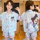 Children's pajamas boys summer ice silk thin style medium and large children teenagers junior high school students crayon Shin-shirt home clothing set Q short silk-6630KT Ruby Girls 100 Children's 8 size recommended height 95-105CM