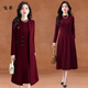 Rabbit style grandma dress autumn and winter plus velvet burgundy woolen dress for women autumn and winter noble light luxury western style mother two pieces red generous and decent to attend important occasions formal XL (suitable for 116-125 Jin Jin is equal to 0.5 kg)