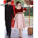 Pierre Cardin Red French Engagement Toast Dress Bride 2025 New Summer Small Wedding Dress Women's Homecoming Burgundy Medium Long Style XL Recommended 115-125 Jin Jin equals 0.5 kg