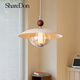 ShareDon Swing Arm Restaurant Chandelier Simple Table Lamp Shiftable 2025 New Bauhaus French Popular Zhongshan Lamp A Type Wooden Ball Rocker Chandelier-Three Colors Changing Light