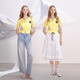 Fairy's pocket yellow hollow short-sleeved sweater for women 2025 summer outfit design Korean top Kitten yellow S