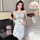 Modal pajamas with breast pad for women in summer 2025 new high-end ice silk sexy suspender nightgown lace spring and autumn home JS_9227# single suspender skirt silver gray belt movable breast 1 M