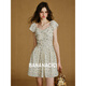 Banana cici 2025 Sommer Neue französische Taillenschleife kurzer Rock kleiner frisch plissierter Blumen-A-Line-Kleid C252ly683 Hellblau M.