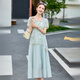 SGJ Luxury Brand Kleid für Frauen 2025 Sommer Neues französisches Retro-Modeperament süß und frischer Rock Aprikosenfarbe L (106-115jin [Jin gleich 0,5 kg]))
