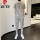 Pierre Cardin Anzug Herren Sommereis Seide Kurzärärmelte T-Shirt für Männer trendy Slim Fit hübsches neun-Punkte-Hose Freizeitsport zweiteiler Set Grey 719 Anzug M Empfohlen 85-105jin [Jin gleich 0,5 kg]