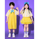 Zhaolu's 80's nostalgic clothes for Children's Children's Children's Day Performance Costumes Primary School Cheerleader Performance Costumes Kindergarten Graduation Yellow Striped Shirt + Yellow Overalls + Headband + Blue 130 cm
