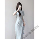 Chaxiao'a temperament cheongsam 2025 new blue slim-fitting national style dress women's new Chinese style improved daily dress Yuebai Fengqing cheongsam S recommended 85-95Jin Jin equals 0.5 kg