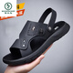 Woodpecker full cowhide sandals men's 2025 summer new men's genuine leather soft sole sandals beach shoes 7625 new gray 40