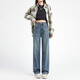 Pantalon large et étroit à taille haute 2025 Spring and Summer Nouveaux jeans droits décontractés simples et polyvalents # 9905 Nostalgic Blue régulier L (recommandé 110-125Jin [Jin est égal à 0,5 kg]))