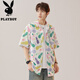 Playboy (PLAYBOY) summer new shirt men's painted dopamine beach loose short sleeve fashion trend couple T-shirt 7027 Lebanese purple M