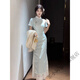 Chaxiao'a temperament cheongsam 2025 new blue slim-fitting national style dress women's new Chinese style improved daily dress Yuebai Fengqing cheongsam S recommended 85-95Jin Jin equals 0.5 kg