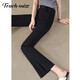 Tachimis Touch Miss Temperament Pendlerhose Frauen 2025 Sommer dünne hohe Taille Schlanke schwarze Anzughosen Neun-Punkte-Flare Hosen Black 26