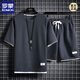 
ROMON heavyweight waffle short-sleeved T-shirt men's summer loose large-size sports shorts suit work clothes round neck breathable 829 black [set] M 100-120Jin [Jin equals 0.5 kg]