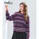 Betu Women's 2025 Winter New Sweater Round Neck Gradient Stripe Plush Decoration Slim Top Women 2511T43 Dark Purple M