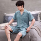 UKUHPK summer men's ice silk pajamas short-sleeved shorts suit thin home clothes cardigan 9864-gray blue L (100-125Jin[Jin equals 0.5 kg])