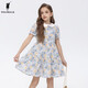 POLOWALK Cotton Summer Children's Clothing Girls Dress 25 Summer New Vacation Style Printed Versatile Skirt Blue 110