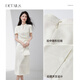 Shangdubila elegant commuting national style stand collar hollow slit pleated slim puff sleeve jacquard dress 152LI2110