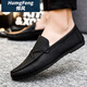 HumgFeng brand Doudou shoes men's 2025 new summer casual leather shoes soft sole middle-aged dad shoes odor-proof versatile men's shoes D826 black 39 small