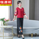 Hengyuanxiang middle-aged mother summer suit set seven-quarter sleeve ethnic style cotton and linen two-piece embroidered summer top middle-aged and elderly women's summer 691 set XL suggests 90-105 Jin [Jin equals 0.5 kg]